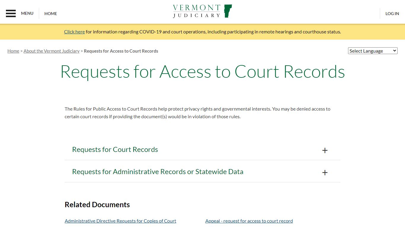 Requests for Access to Court Records | Vermont Judiciary